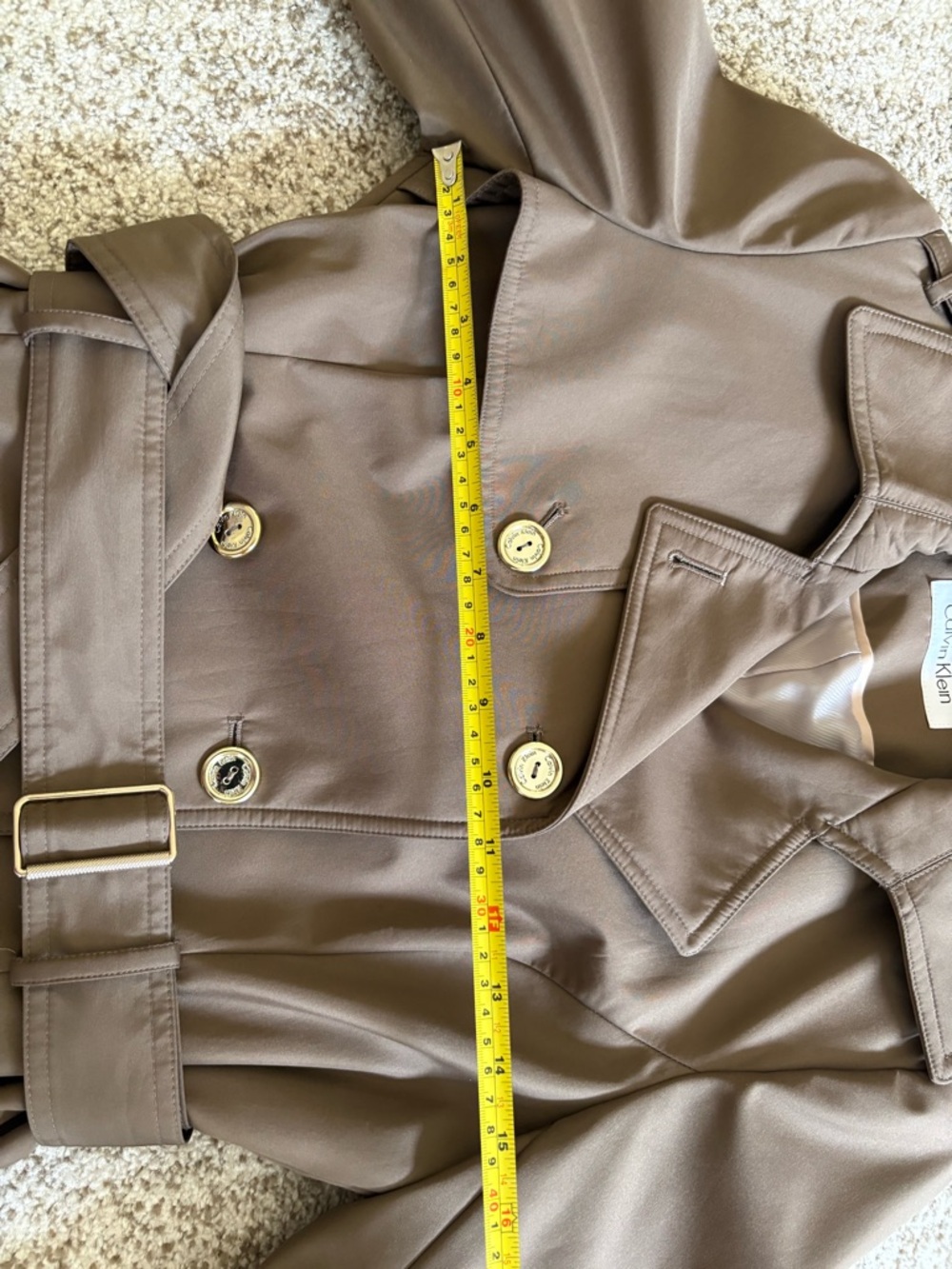Calvin Klein Women's Brown Double-Breasted Trench Coat with Belt - Picture 4 of 4